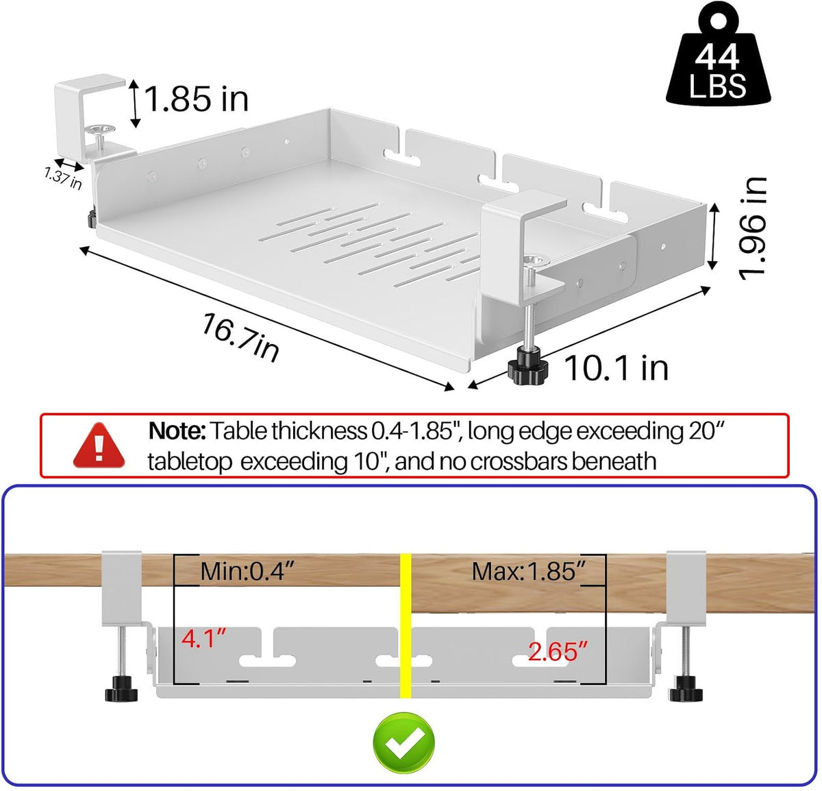 No Drill Under Desk Laptop Mount, Metal Under Desk Storage Shelf with Cable Management, Laptop Storage Tray for MacBook, Keyboard, Mac Mini, Anti-Scratch Silicone, Fits Office, Gaming, Workstations