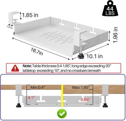 No Drill Under Desk Laptop Mount, Metal Under Desk Storage Shelf with Cable Management, Laptop Storage Tray for MacBook, Keyboard, Mac Mini, Anti-Scratch Silicone, Fits Office, Gaming, Workstations