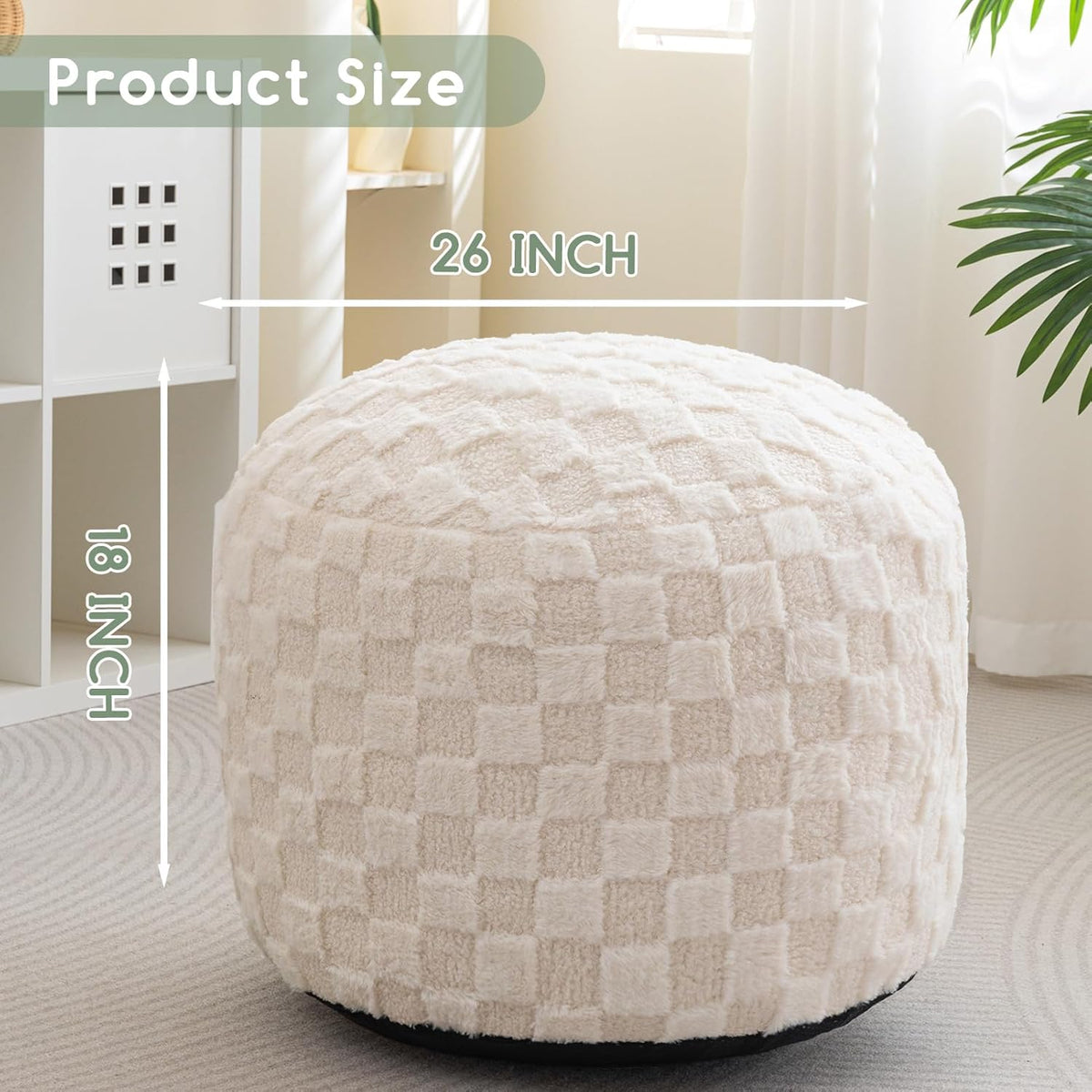 Round Stuffed Pouf Ottoman, Corduroy Poufs with Foam Chunk Filling, Furry and Fluffy Pouf Foot Stool Storage Ottoman, 20 X 15 Floor Poufs Foot Rest for Living Room, Dark Grey