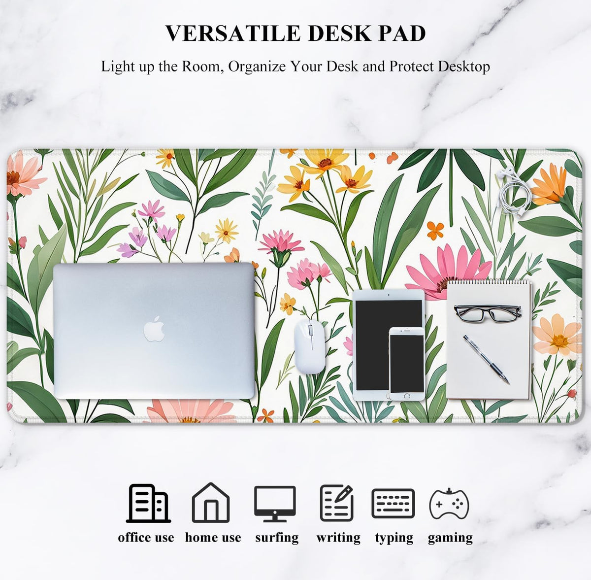 Auhoahsil Desk Mat, Ultra Large Mouse Pad, XXL Gaming Mousepad, Green Tropical Leaves Deskpad, Big Extended Full Size Mouse Pad, Desktop Desk Matt for Keyboard, Laptop & Computer, 35.5 x 15.7 in - Colors A