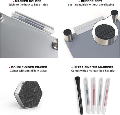Small Glass Desktop Whiteboard Dry-Erase, Mini Pure Glass Whiteboard Stand