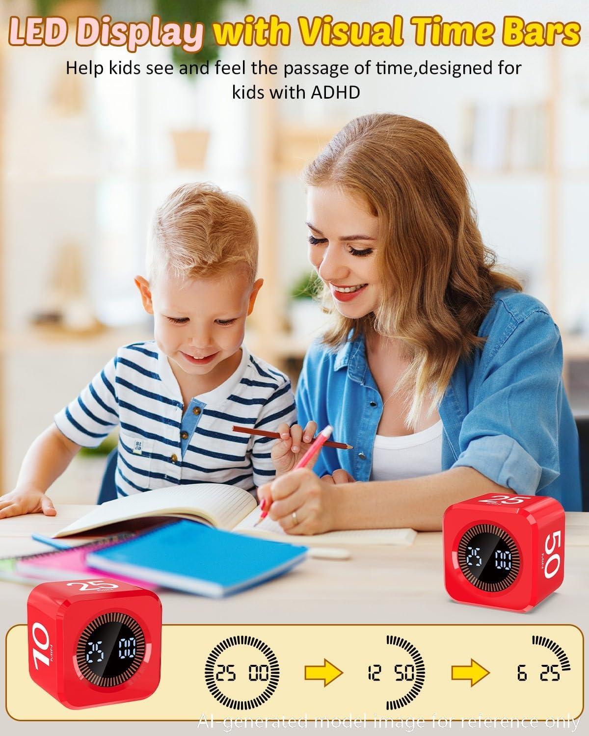 Digital Pomodoro Timer Cube 5/10/25/50min, Visual Productivity Flip Timer for Kids Classroom Desk, Custom Countdown, Silent and Sound Mode for ADHD Study Work Game Kitchen (Purple)