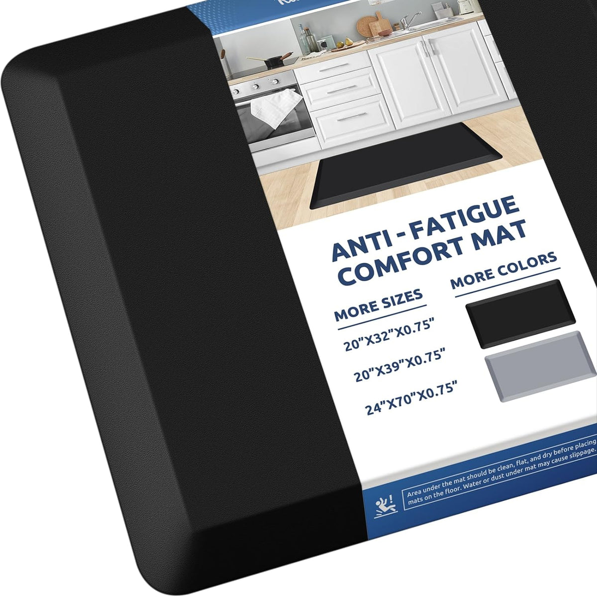 KitchenClouds Kitchen Mat Cushioned Anti Fatigue Rug 17.3"x28" Water Resistant, Non Slip, Standing and Comfort Desk/Floor Mats for House Sink Office (Black)