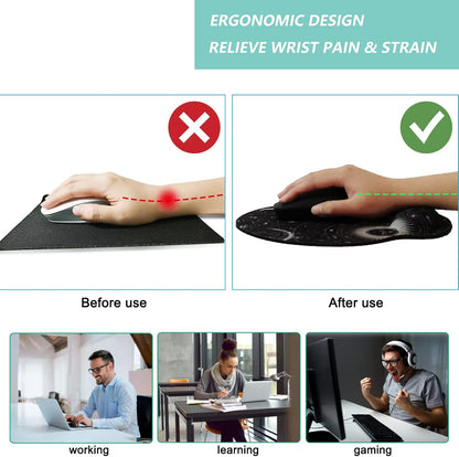 Mouse Pad with Wrist Support, Ergonomic Mouse Pad with Memory Foam Wrist Rest Cushion, Non-Slip Rubber Base Gaming Mice Pad for Home Office Computer Laptop, Flower Black