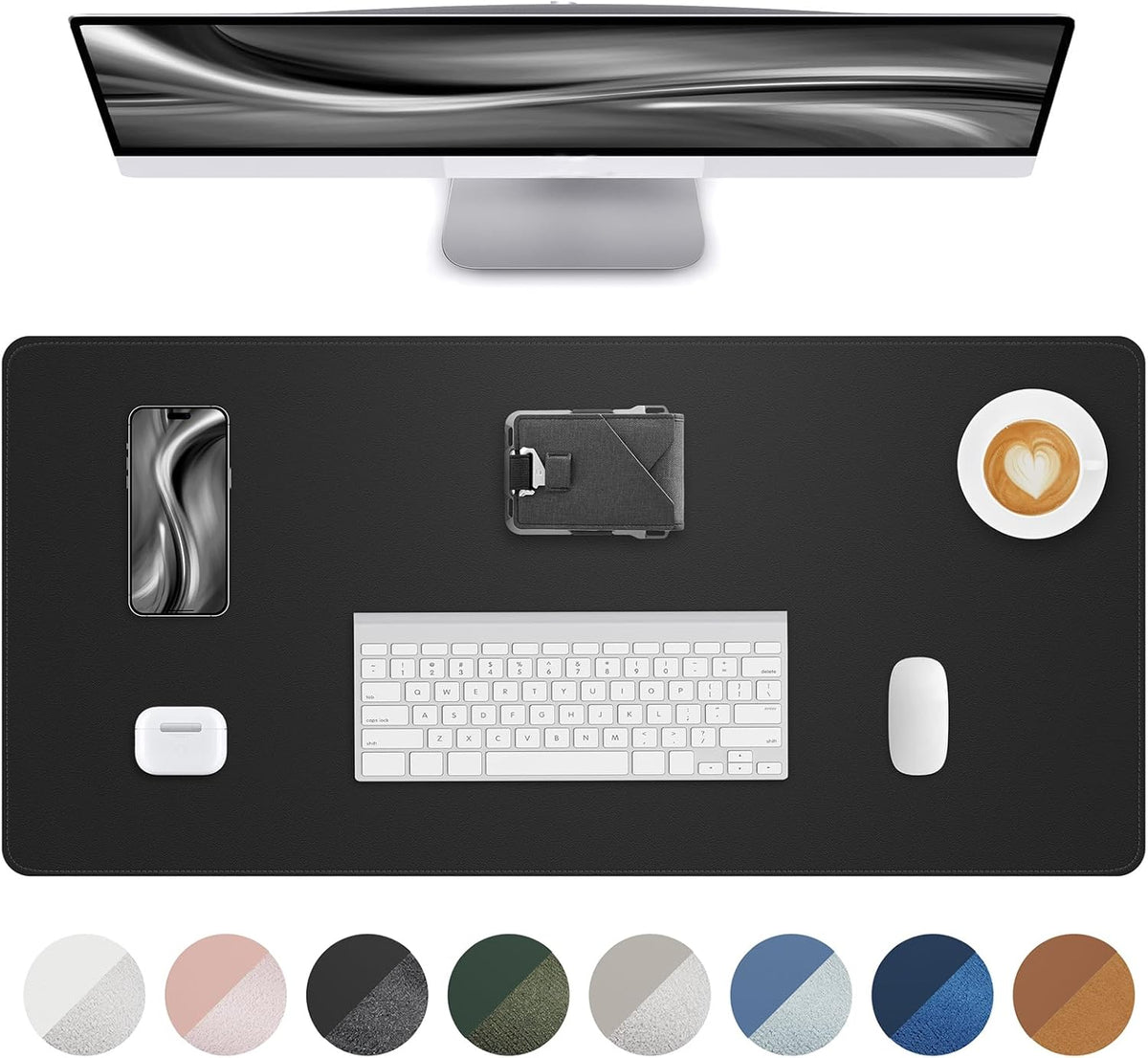AFIING Large Desk Mat 55" x 24" - PU Leather Desk Pad Protector, Waterproof Non-Slip Extended Mouse Pad for Office Desk, Keyboard, Laptop and Home Workspace (Black)