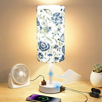 Table Lamp for Nightstand, High-Sensitivity Touch, 3-Level Dimmable Bedside Lamp with AC Outlet | USB | and USB-C, Ideal Night Stand Lamp for Bedroom, Reading, Living Room(Warm&Wooden)