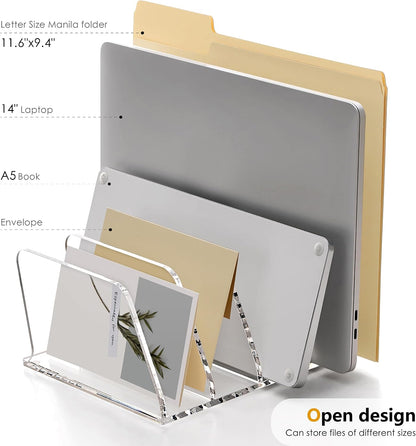 SANRUI Acrylic Mail Sorter Desktop Organizer Holder with Drawer, 5 Compartments Clear Small File Script Letter Document Storage for Desk Bill Filling Envelope Holder Office, Home, School Organization