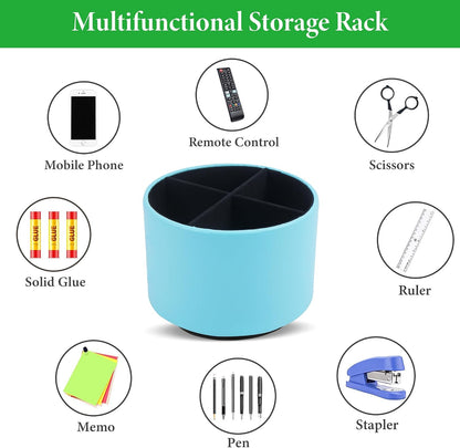 Round Leather Art Supply Organizer,Remote Control Holder,360 Degree Rotating,Multi-Functional Pencil Holder,4 Compartments Desktop Stationary Organizer(1-Blue Bird) - Colors C