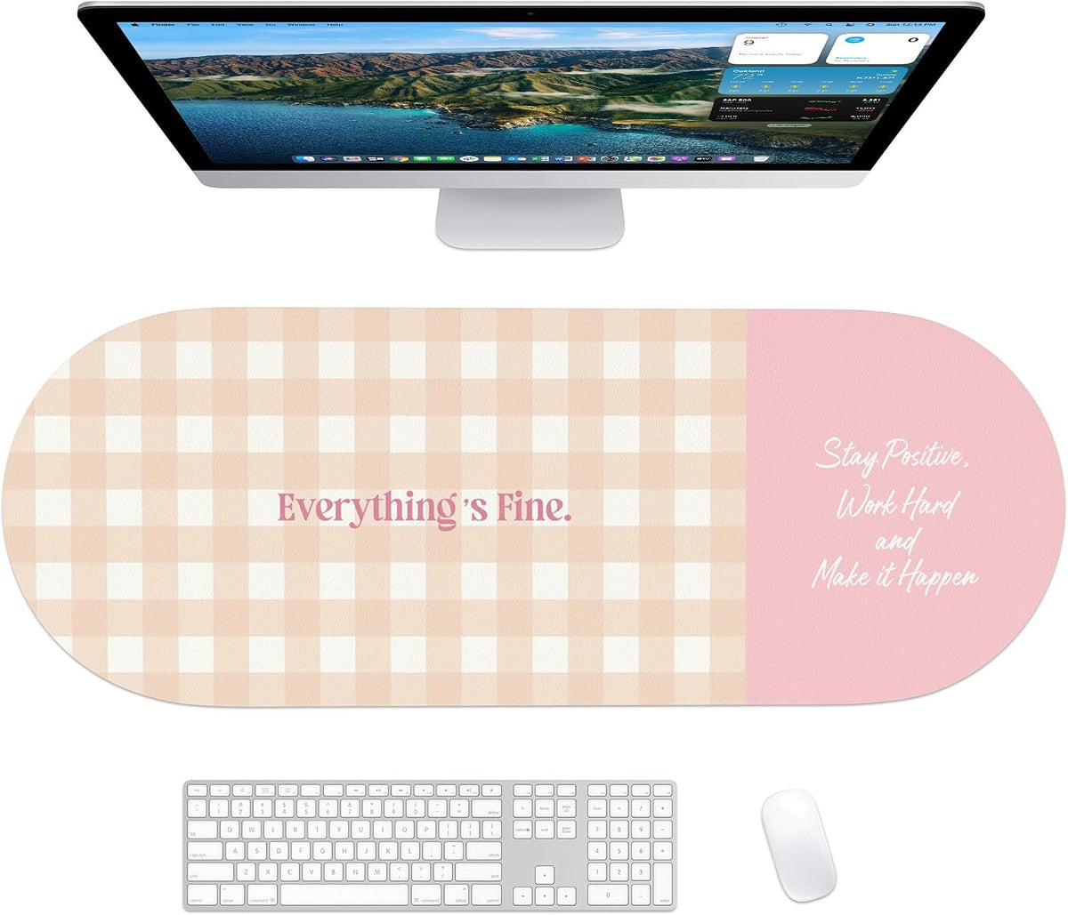 Checkered Pattern Desk Pad Protector, 35.5 x 13'' Aesthetic Mouse Mat for Desktop, Waterproof PU Leathe Non-Slip Desk Writing Pad for Office and Home, Green and Purple