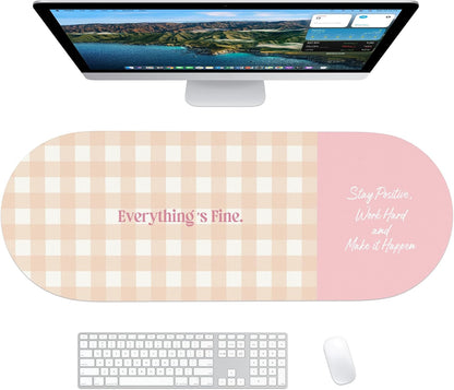 Checkered Pattern Desk Pad Protector, 35.5 x 13'' Aesthetic Mouse Mat for Desktop, Waterproof PU Leathe Non-Slip Desk Writing Pad for Office and Home, Green and Purple