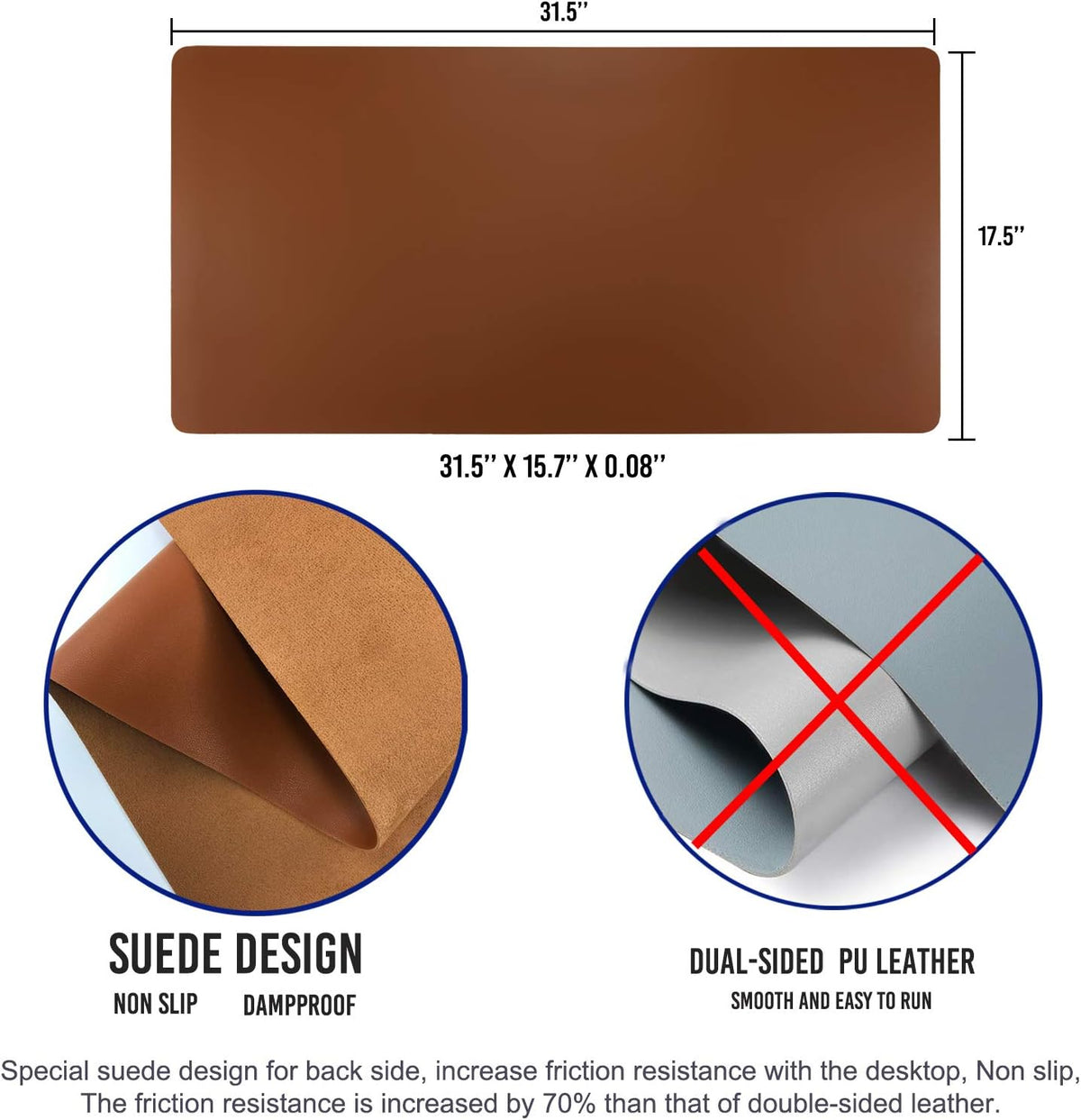 Aothia Leather Office Desk Pad Protector, Non-Slip PU Leather Desk Blotter, Waterproof Laptop Writing Mouse Pad for Office and Home, Black, 31.5" x 15.7" - Colors A