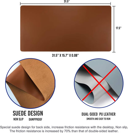 Aothia Leather Office Desk Pad Protector, Non-Slip PU Leather Desk Blotter, Waterproof Laptop Writing Mouse Pad for Office and Home, Black, 31.5" x 15.7" - Colors A