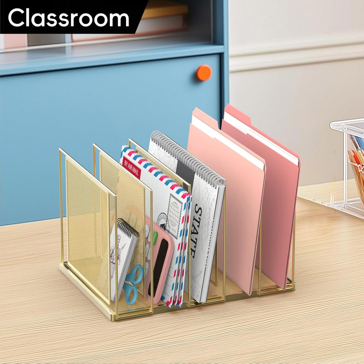 File Organizer for Desk, 5-Section Vertical File Sorter, Paper Holder Organizer Standing Metal File Folder for Office Home Classroom, Black