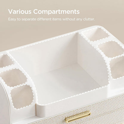 HBlife Makeup Organizer for Vanity with Brush Holder, Large Bathroom Countertop Cosmetic Organizer Skin Care Storage, Easy to Store Lipsticks, Nail Polishes, Perfumes, Eyeshadow Palettes, All White