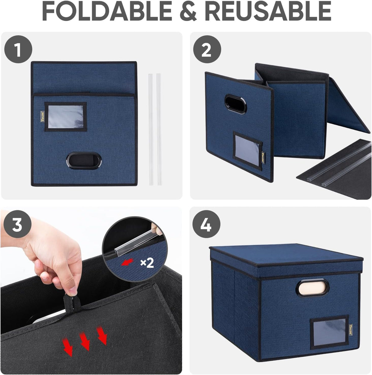 BALEINE File Organizer Box with Lid, Collapsible File Folder Organizer with Plastic Slide, Hanging File Folder Box for Office Document Storage (Black)