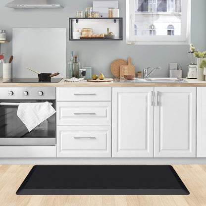 KitchenClouds Kitchen Mat Cushioned Anti Fatigue Rug 17.3"x28" Water Resistant, Non Slip, Standing and Comfort Desk/Floor Mats for House Sink Office (Black)
