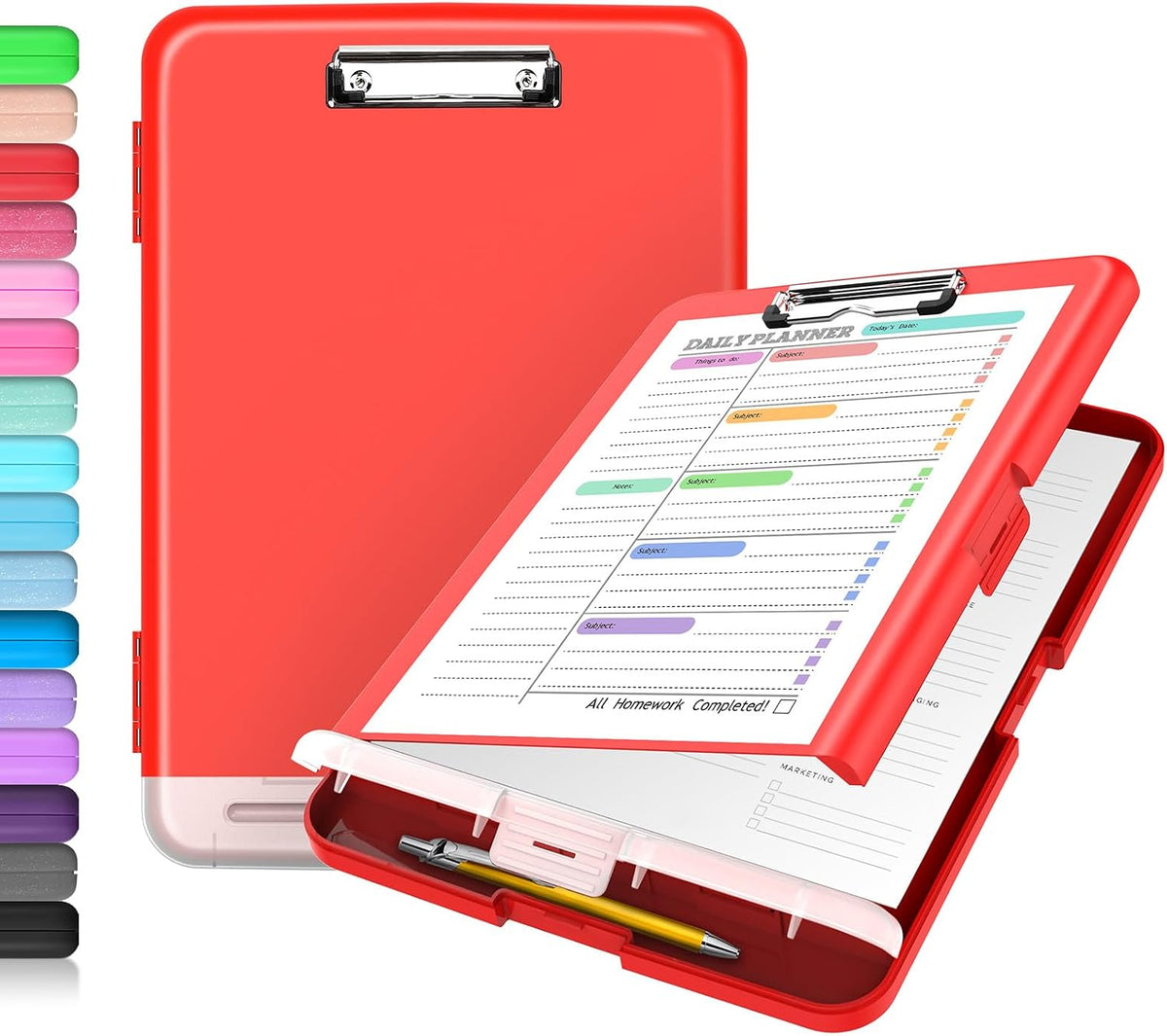 Clipboard with Storage, Clip Board 8.5 x 11 with Pen Holder, High Capacity Plastic Organization Case Box for Letter Legal A4 Size Paper, Nurses Teachers Must Haves, School & Office Supplies