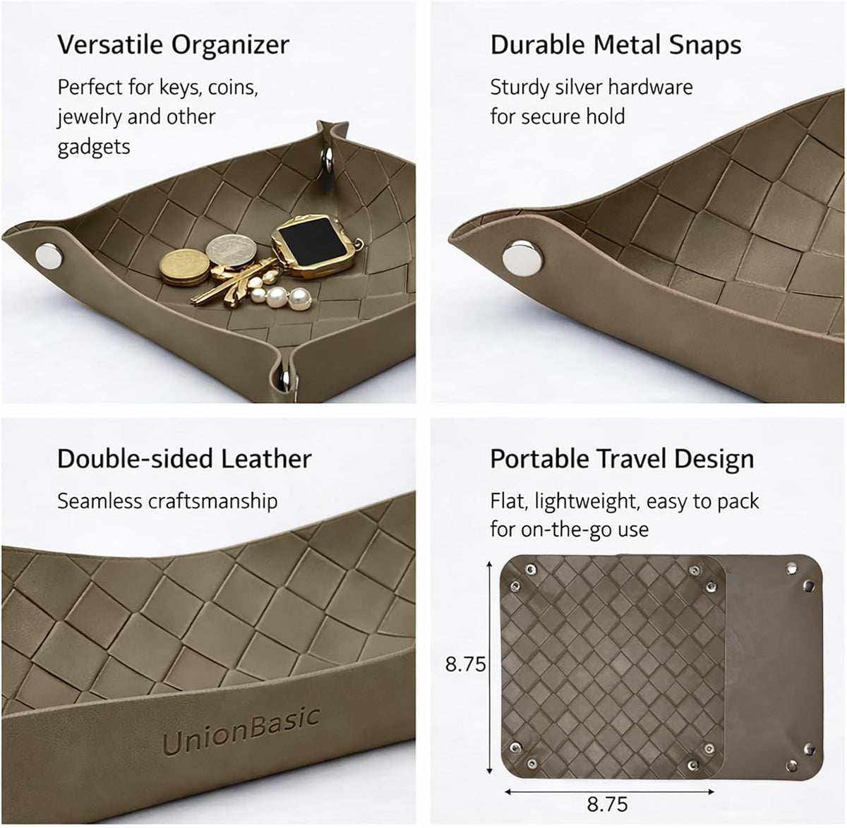 UnionBasic Small Valet Tray, Jewelry Tray for Rings Watches Earrings, Entryway Catchall Caddy for Coins Keys Change, Nightstand Bedside Valet Holder, Trays for Electronic Gadgets, Beige - Colors B