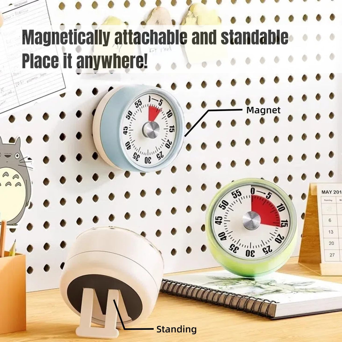 Kitchen Timer,Visual Timer,100% Mechanical Desk Timer,No Batteries Required,Magnetic Stand Back,Kitchen timers for Cooking,lso Magnetic for Classroom, Homeschooling Study Tool, Task Reminder.