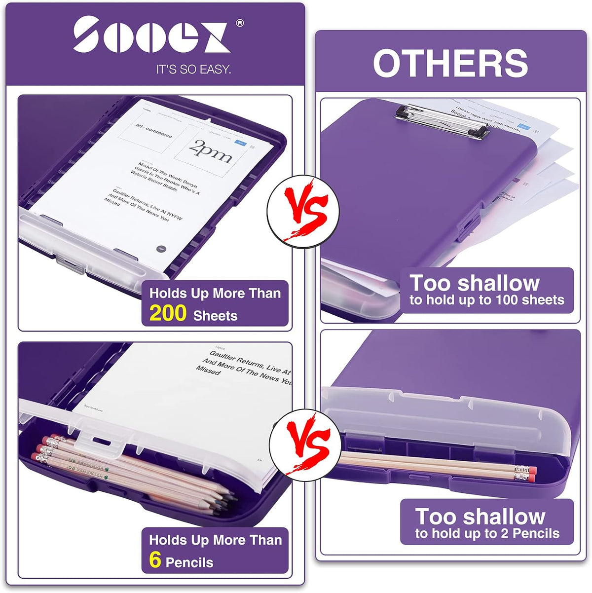 Clipboard with Storage, Clip Board 8.5 x 11 with Pen Holder, High Capacity Plastic Organization Case Box for Letter Legal A4 Size Paper, Nurses Teachers Must Haves, School & Office Supplies