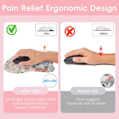 Wrist Support Mouse Pad Anti Slip Rubber Wrist Rest Mousepad 9in X 8in Small Desktop Notebook Mouse Mat for Working and Gaming (M-Pink Floral)