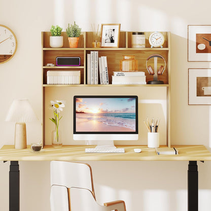 Desktop Bookshelf, Countertop Storage Hutch with 5 Shelves for Computer Desk, Desk 3-Tier Display Rack, Multipurpose Wood Desktop Hutch Storage Organizer for Dorm Office Home