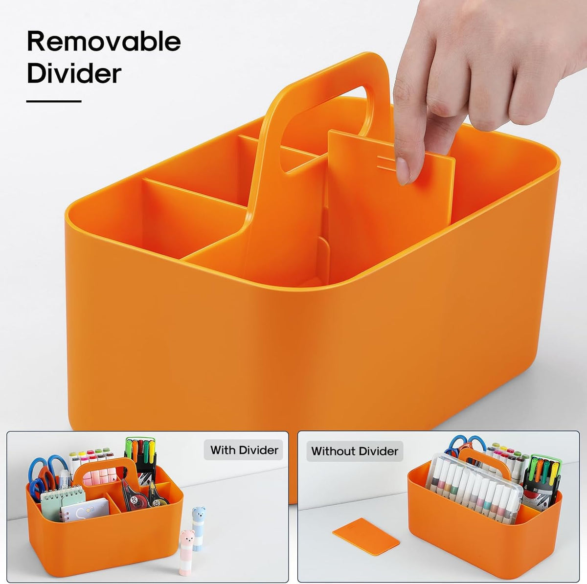 Multiuse Caddy Organizer with Handle, Portable Divided Plastic Tote Bin - Art Craft, Stationary Pen Marker Crayons, Makeup Hair Supplies Storage - Bathroom, Classroom, Dorm, Office, Desk Holder -Black