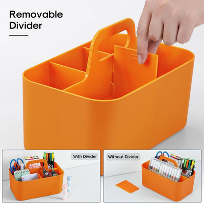 Multiuse Caddy Organizer with Handle, Portable Divided Plastic Tote Bin - Art Craft, Stationary Pen Marker Crayons, Makeup Hair Supplies Storage - Bathroom, Classroom, Dorm, Office, Desk Holder -Black