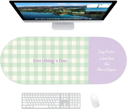 Checkered Pattern Desk Pad Protector, 35.5 x 13'' Aesthetic Mouse Mat for Desktop, Waterproof PU Leathe Non-Slip Desk Writing Pad for Office and Home, Green and Purple