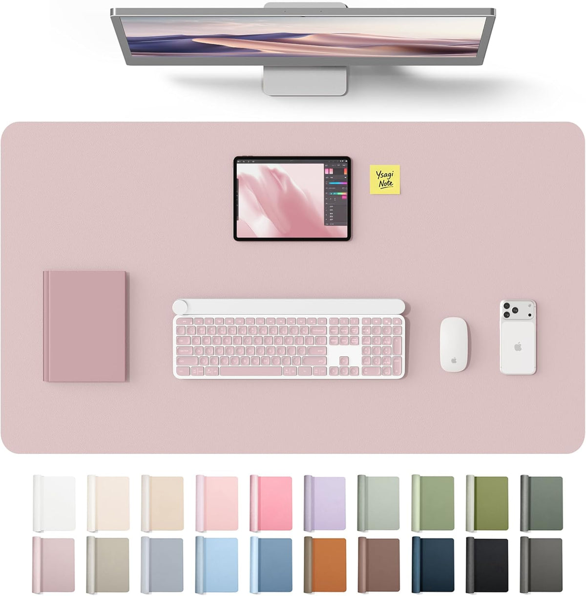 YSAGi Leather Desk Pad Protector, Office Desk Mat, Large Mouse Pad, Non-Slip PU Leather Desk Blotter, Waterproof Laptop Desk Writing Pad for Office and Home (23.6" x 13.8", Eggshell) - Colors A
