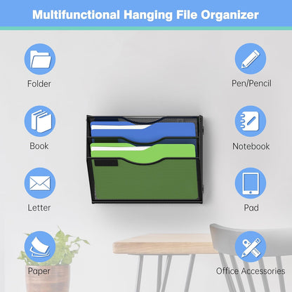 Kuntine.B Wall File Organizer Office Hanging Magazine Holder Wall File Organizer for Office Home (Black, 5 Tier)