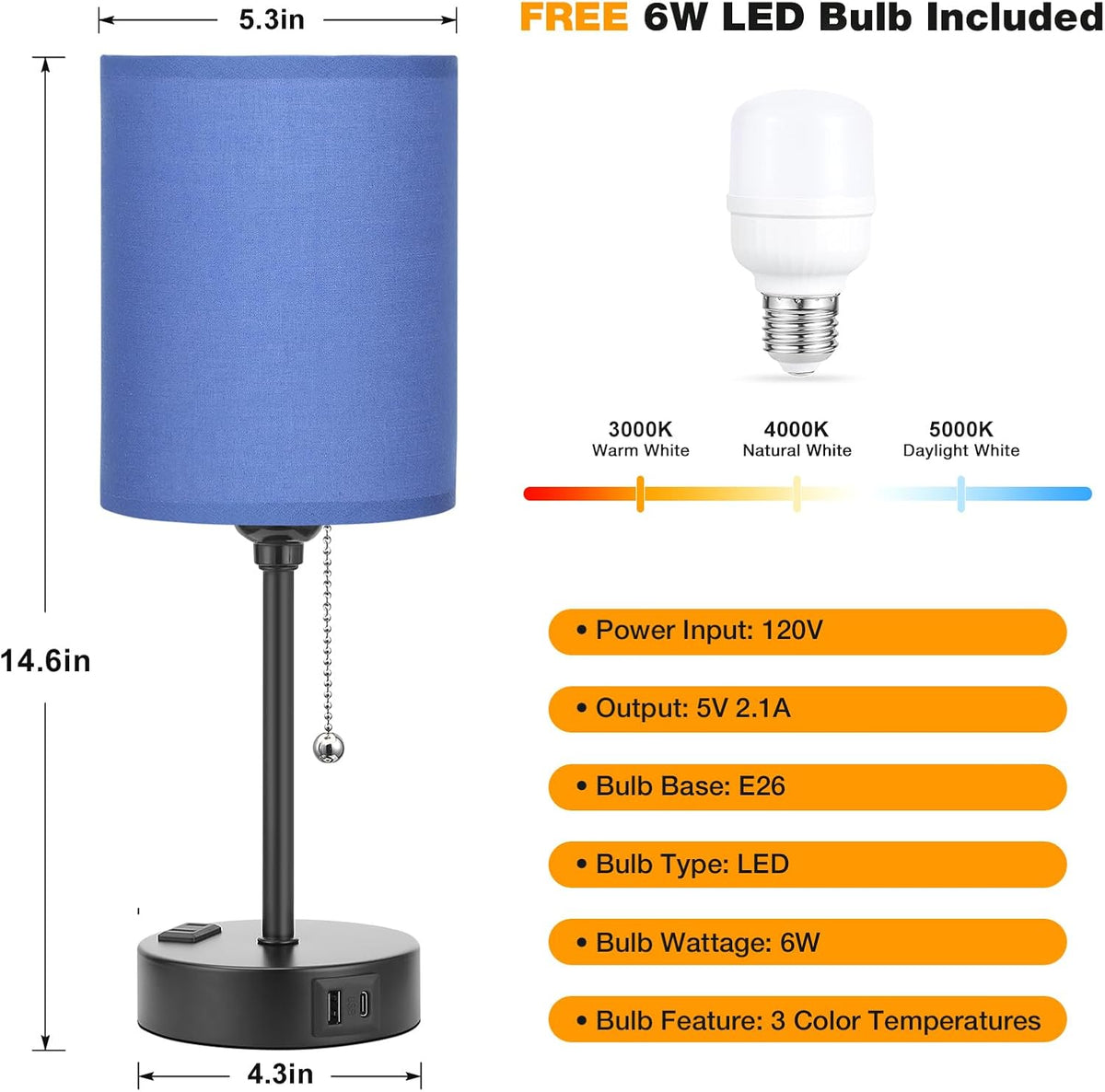Dicoool Bedside Table Lamp for Bedroom - Small Desk Lamp with USB Ports