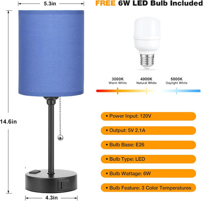 Dicoool Bedside Table Lamp for Bedroom - Small Desk Lamp with USB Ports