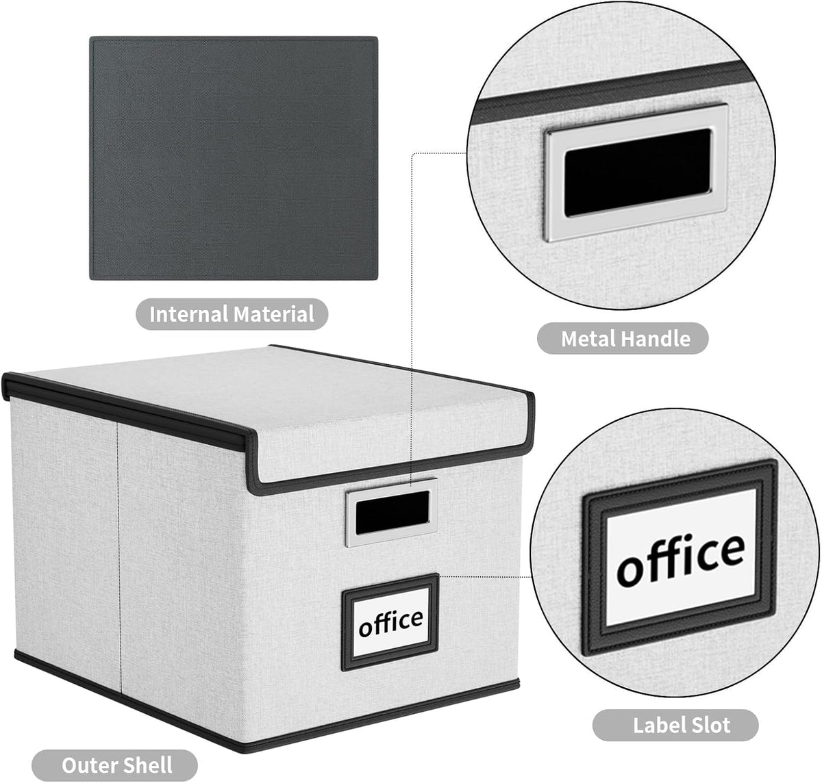 Upgraded Portable File Organizer Box with Lid, Collapsible Linen Hanging Filing Storage Boxes with Plastic Slides, Decorative Home/Office Filing System Box for File and Folders Storage (Gray)