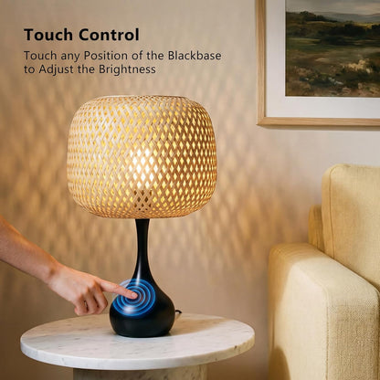 ONEWISH Touch Bedside Lamp for Bedroom, 3-Way Dimmable Farmhouse Table Lamps for Nightstand with Fabric Shade, Desk Lamp for Kids Reading, Home Office