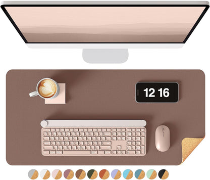 Double-Sided Desk Pad, 31.5"x15.7"Leather Desk Mat, Eco Cork Desk Pad Protector,Large Mouse Pad,Waterproof Desk Blotter for Office/Home(Coffee)