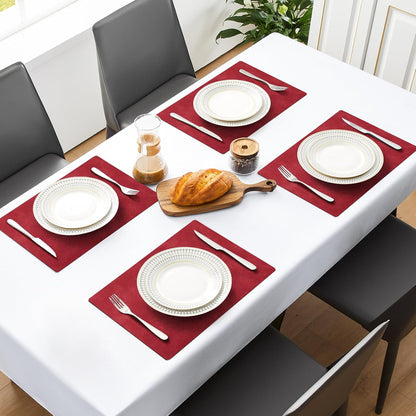 MOSAYT Vinyl Placemats Set of 6-12 X 17 Inch - Faux Leather 100% Waterproof Oil-Proof Wipeable PU Place Mats, Heat Resistant Reversible Table Mats for Kitchen, Dining, Outdoor, Reddish Brown