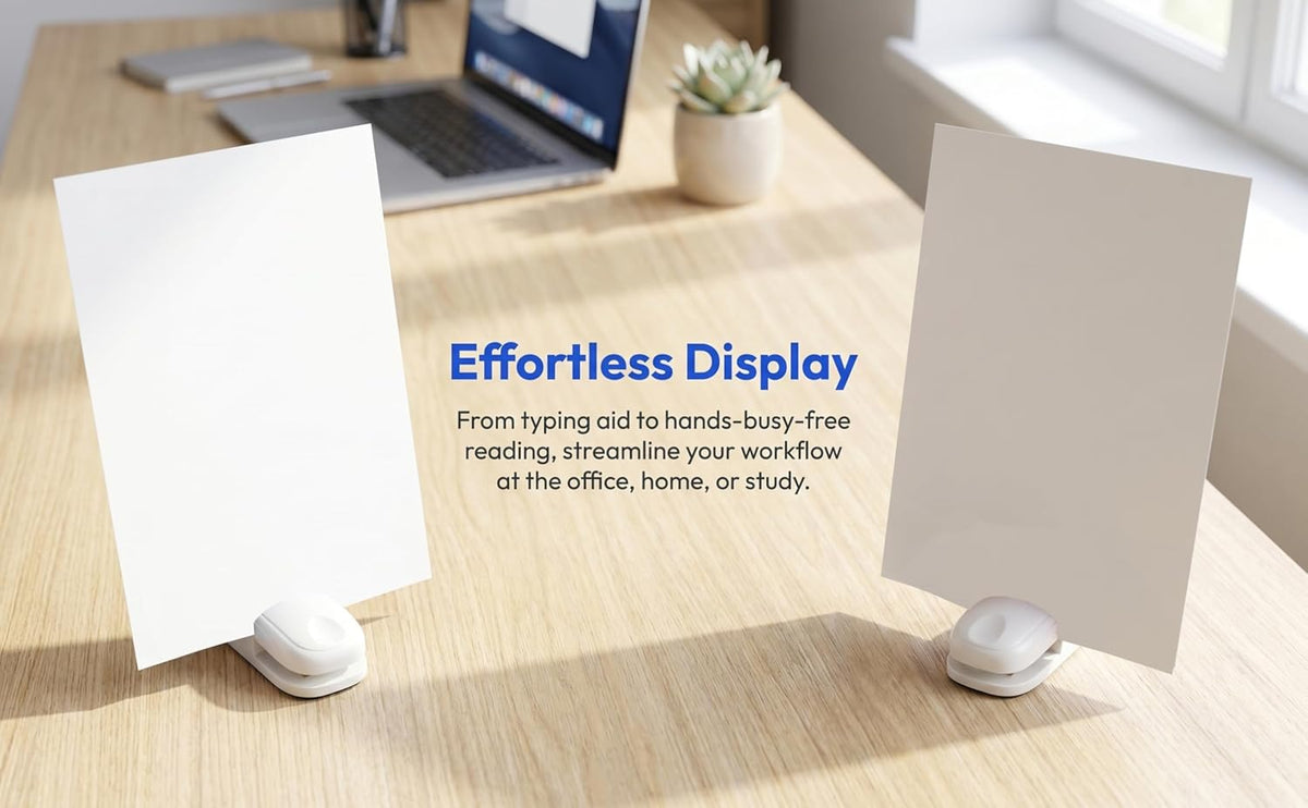 Paper Holder for Typing, White Typing Stand Document Holder with Weighted Base and Clip, Compact Paper Stand for Desk When Typing, Copy Holder for Notes, Forms and Office Work