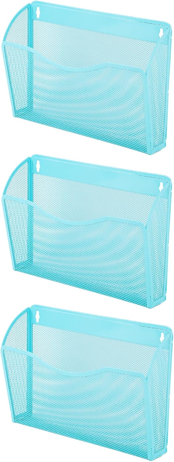 EASEPRES 3 Single Pocket Mesh Hanging File Organizer, Vertical Wall Mounted Magazine File Holder, Mount Basket Mail Paper Document Folder Organizing for Office, Home and School, Black