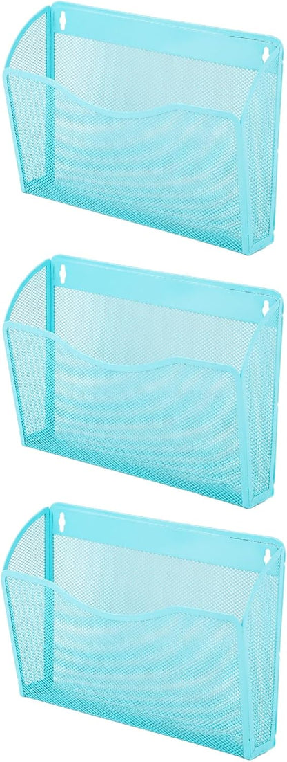 EASEPRES 3 Single Pocket Mesh Hanging File Organizer, Vertical Wall Mounted Magazine File Holder, Mount Basket Mail Paper Document Folder Organizing for Office, Home and School, Black