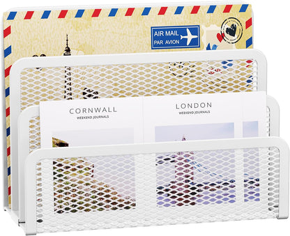 Marbrasse Mail Organizer for Desk, 3-Slot Mesh Metal Mail Holder countertop, Letter Holder, Office Desktop Envelope and Document Storage Rack (2P)