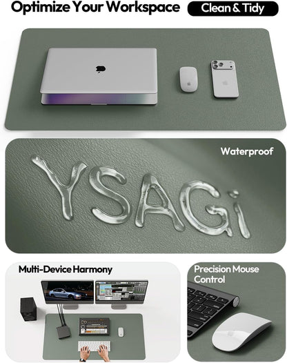 YSAGi Leather Desk Pad Protector, Office Desk Mat, Large Mouse Pad, Non-Slip PU Leather Desk Blotter, Waterproof Laptop Desk Writing Pad for Office and Home (23.6" x 13.8", Eggshell) - Colors A