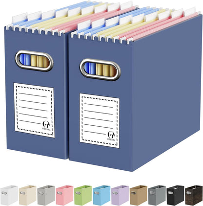 Oterri File Organizer Box, Portable Collapsible Cardboard File Folder Organizer with Handle for Letter Size Hanging Files, Document Storage Box for Home Office & Classroom (Pink)