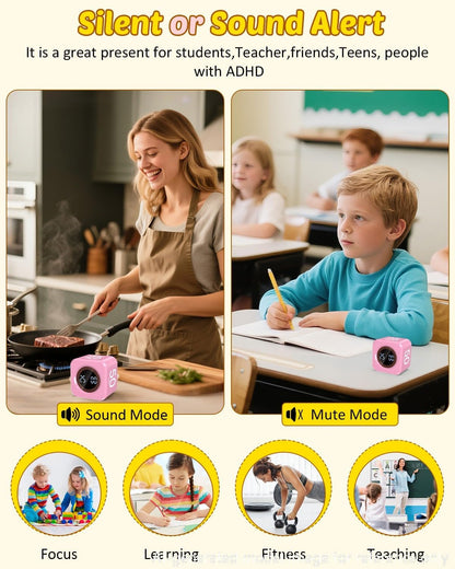 Digital Pomodoro Timer Cube 5/10/25/50min, Visual Productivity Flip Timer for Kids Classroom Desk, Custom Countdown, Silent and Sound Mode for ADHD Study Work Game Kitchen (Purple)