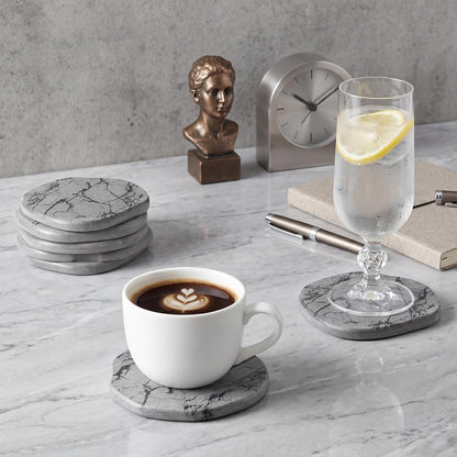 Diatomaceous Earth Coasters Set of 4，Cool Absorbent Quick-Dry Drink Coasters for Desks, Cute Modern Stone Design with Stylish White Aesthetic (4, White)