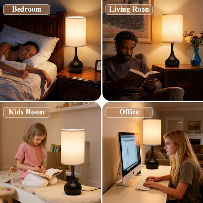 ONEWISH Touch Bedside Lamp for Bedroom, 3-Way Dimmable Farmhouse Table Lamps for Nightstand with Fabric Shade, Desk Lamp for Kids Reading, Home Office