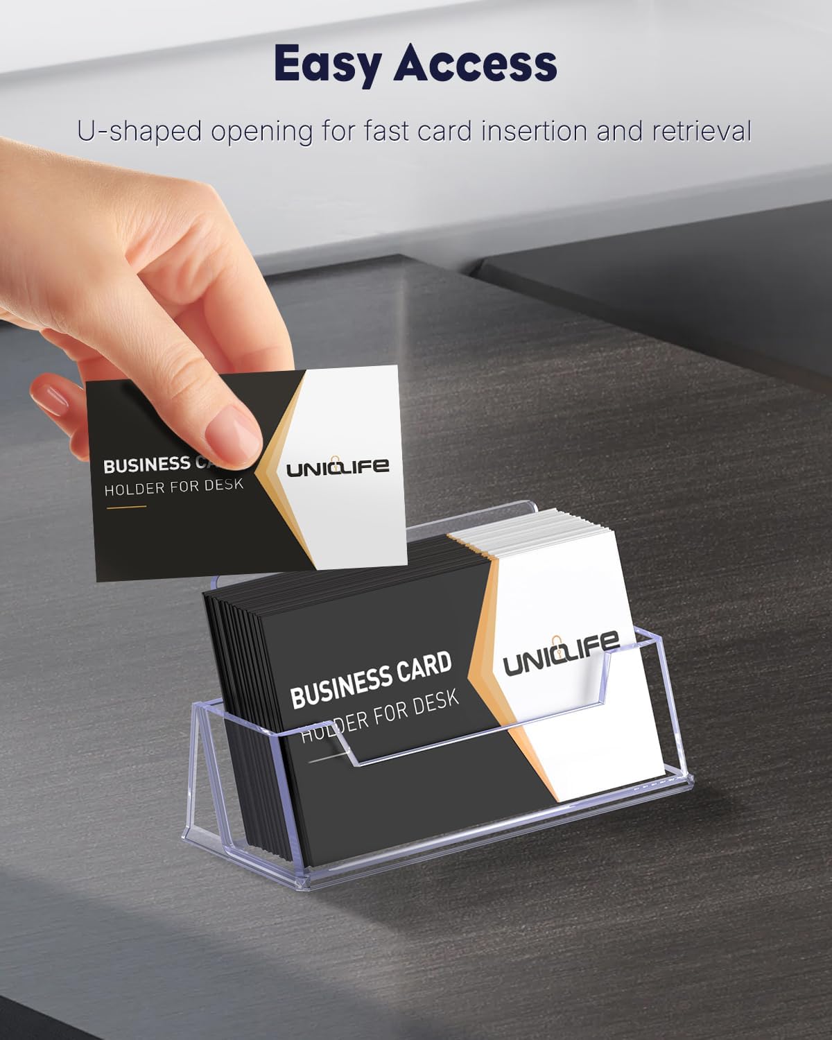 Uniclife Acrylic Business Card Holder for Desk 1 Slot Clear Business Card Display Stand for Men & Women Desktop Business Card Organizer Card Stand for Office Home Exhibition, 60 Card Capacity