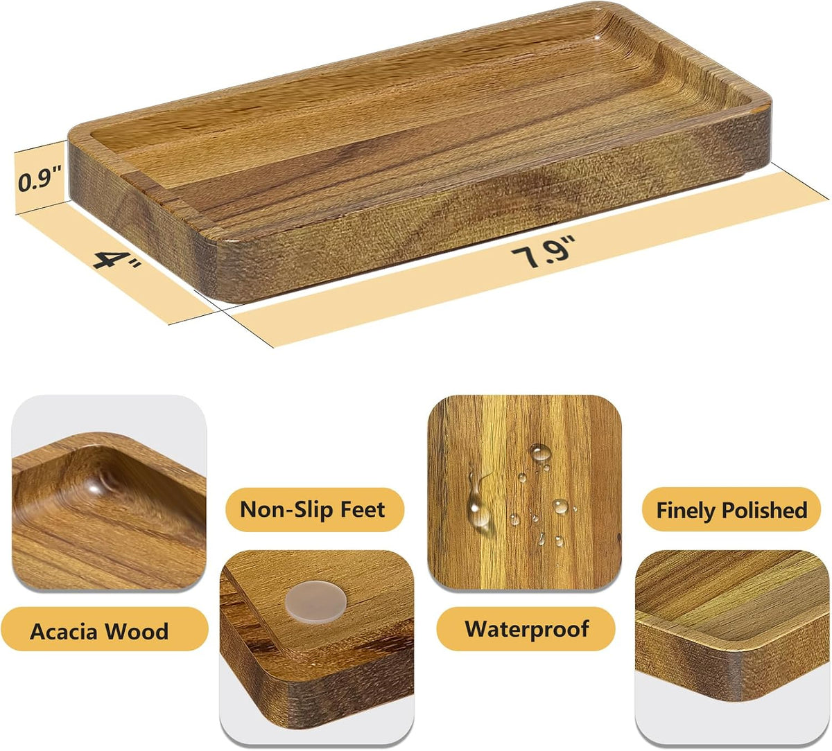 Small Bathroom Vanity Tray for Countertop Makeup Perfume Jewelry Decor Candle Keys, Small Black Kitchen Tray for Soap Dispenser Spice Bamboo Toilet Tray 7.9" L x 4" W x 0.79" H