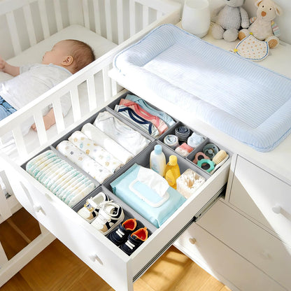 Drawer Organizer Clothes, Dresser Organizer, Foldable Closet Organizers and Storage, Fabric Dresser Bins, Drawer Dividers for Nursery, Baby Clothes, Underwears, Sock (Beige)