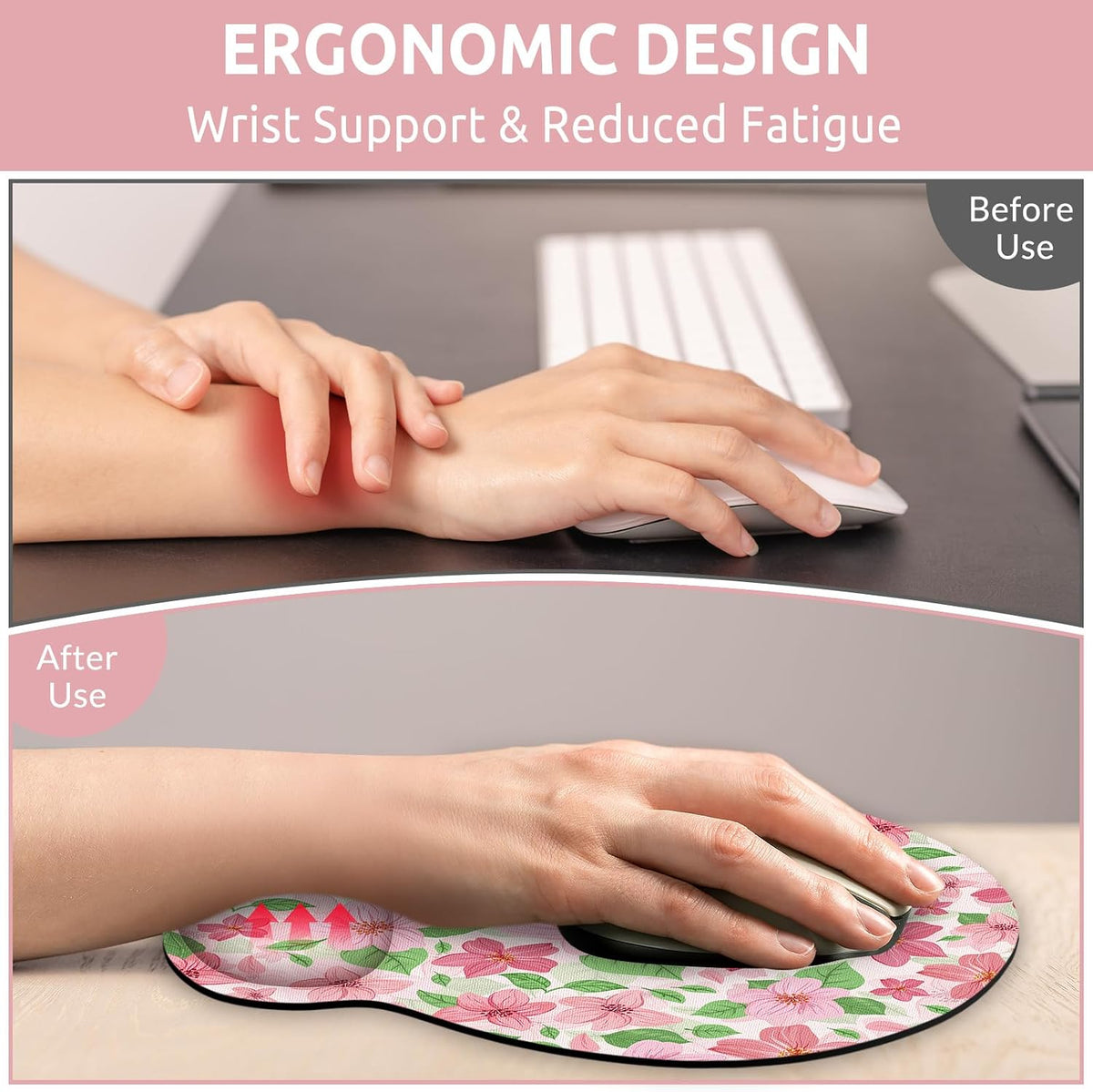 KONVINIT Ergonomic Mouse Pad with Wrist Rest, Small Mousepad with Non-Slip Rubber Base and Smooth Surface, Beach Mouse Pads for Desk, Office Desk Accessories